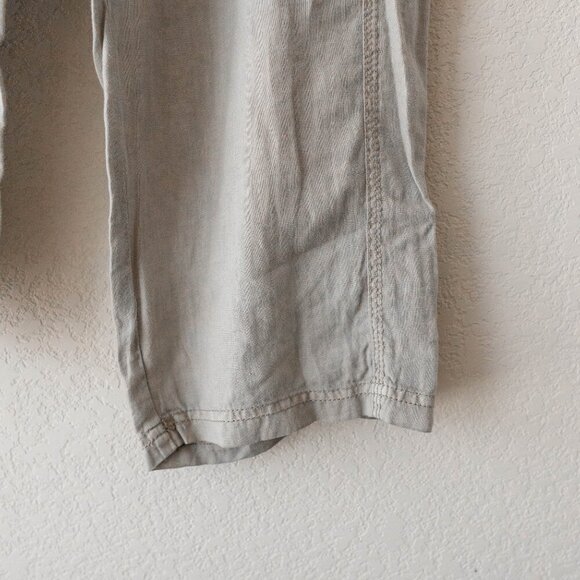 Blue Earth Pants Sz 12 Tan 100% Linen Cargo Utility Roll Tab Cropped Beachcomber - Picture 7 of 8